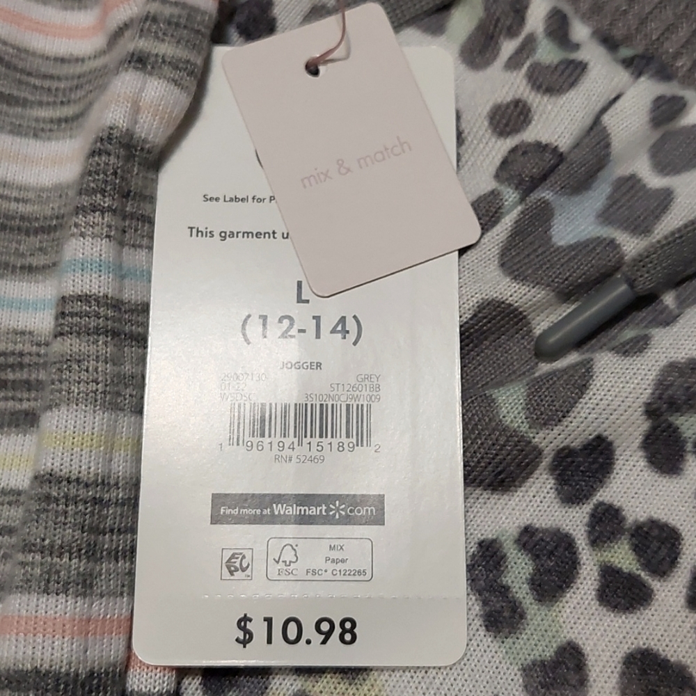 TWO Secret Treasure pajama pair gray lounge joggers cheetah and striped print - Picture 5 of 5